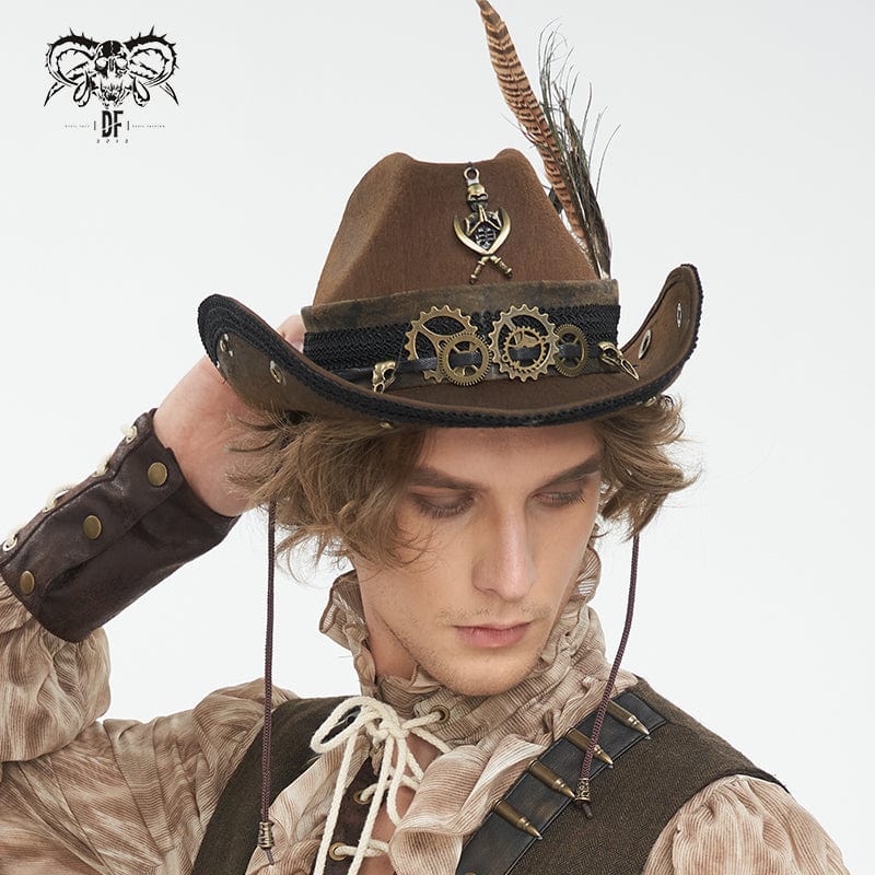 DEVIL FASHION Men's Gothic Skull Feather Cowboy Hat