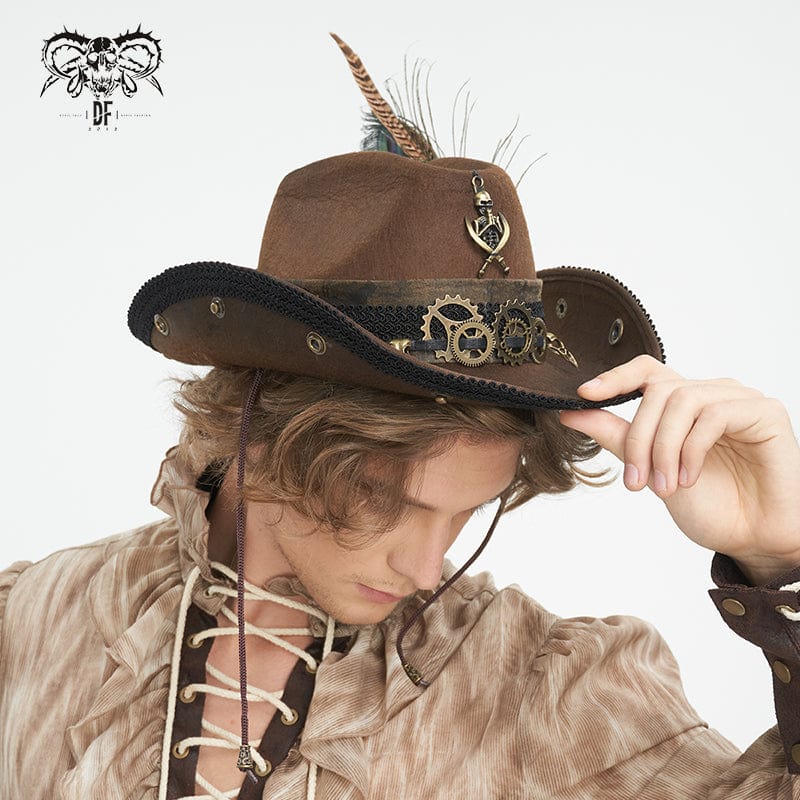 DEVIL FASHION Men's Gothic Skull Feather Cowboy Hat