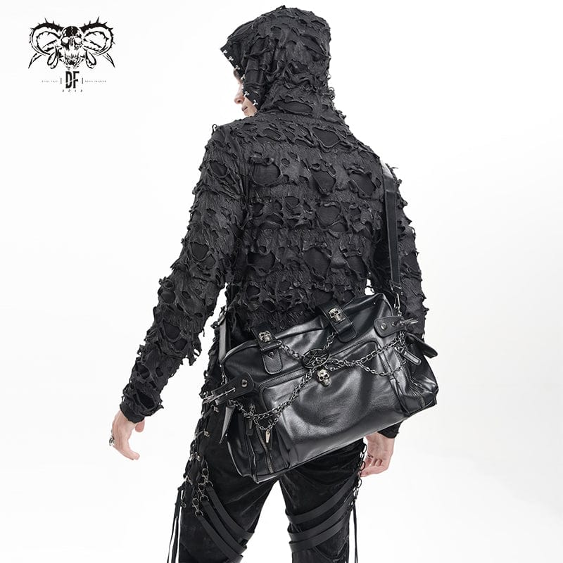 DEVIL FASHION Men's Gothic Skull Rivets Chain Bag