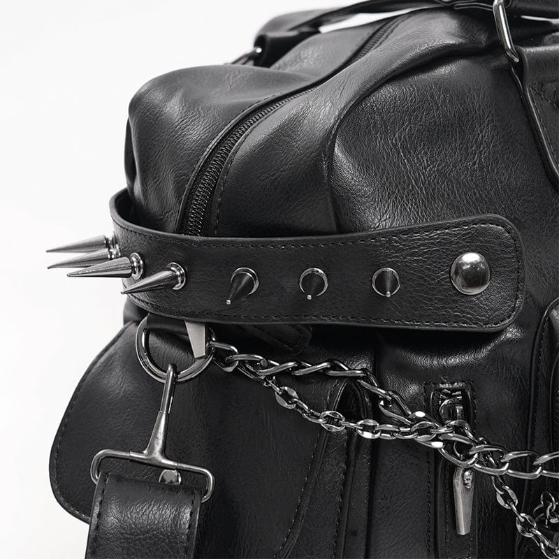 DEVIL FASHION Men's Gothic Skull Rivets Chain Bag