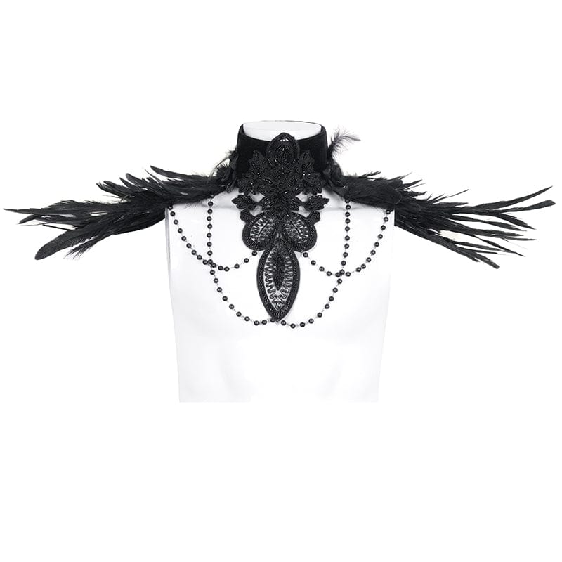 DEVIL FASHION Men's Gothic Stand Collar Beaded Feather Neckwear