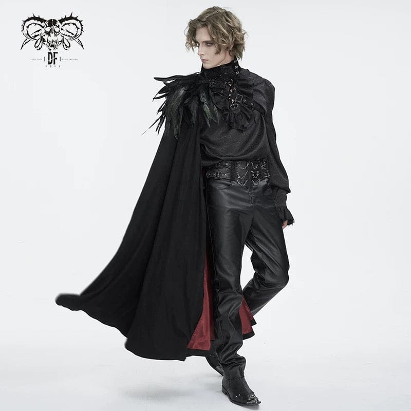 DEVIL FASHION Men's Gothic Stand Collar Feather Cape