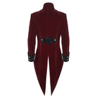 DEVIL FASHION Men's Gothic Stand Collar Lace Splice Swallow-tailed Coat Red