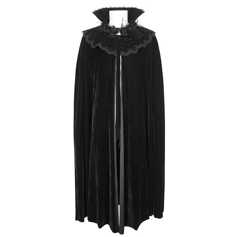 DEVIL FASHION Men's Gothic Stand Collar Lace Splice Velvet Cloak