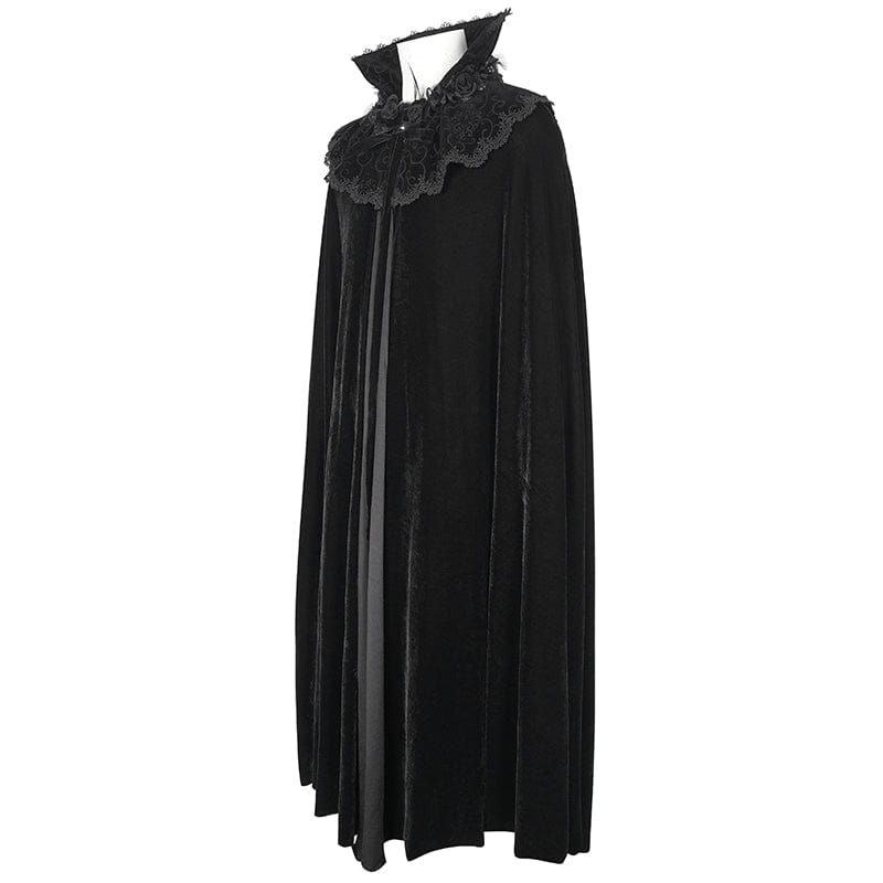 DEVIL FASHION Men's Gothic Stand Collar Lace Splice Velvet Cloak