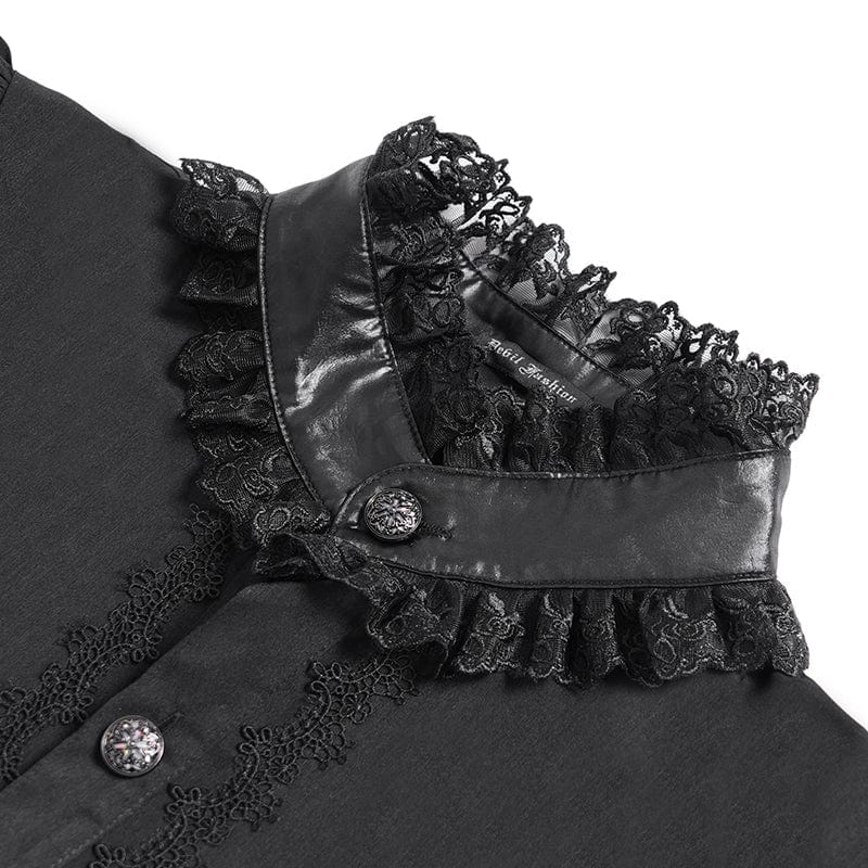 DEVIL FASHION Men's Gothic Stand Collar Puff Sleeved Batlike Shirt