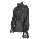 DEVIL FASHION Men's Gothic Stand Collar Puff Sleeved Lace Splice Shirt