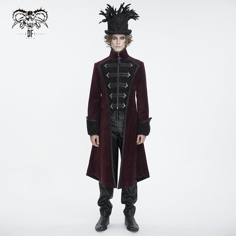 DEVIL FASHION Men's Gothic Stand Collar Red Swallow-tailed Coat