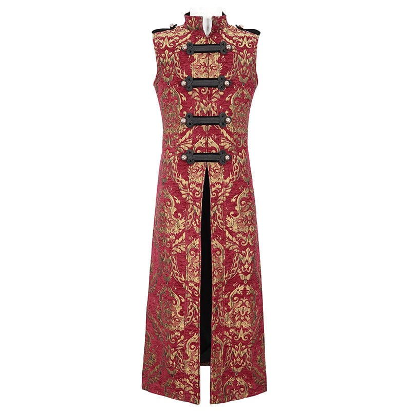 DEVIL FASHION Men's Gothic Stand Collar Totem Embroidered Waistcoat Red