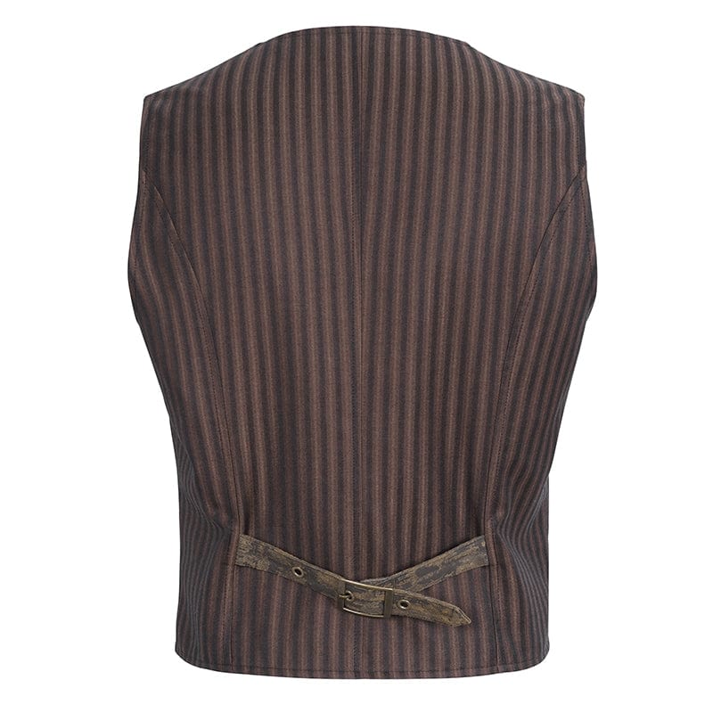 DEVIL FASHION Men's Gothic Striped Faux Leather Splice Coffee Vest