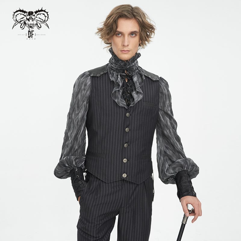 DEVIL FASHION Men's Gothic Striped Faux Leather Splice Vest