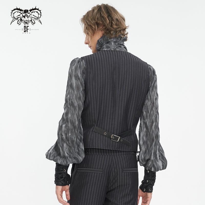 DEVIL FASHION Men's Gothic Striped Faux Leather Splice Vest