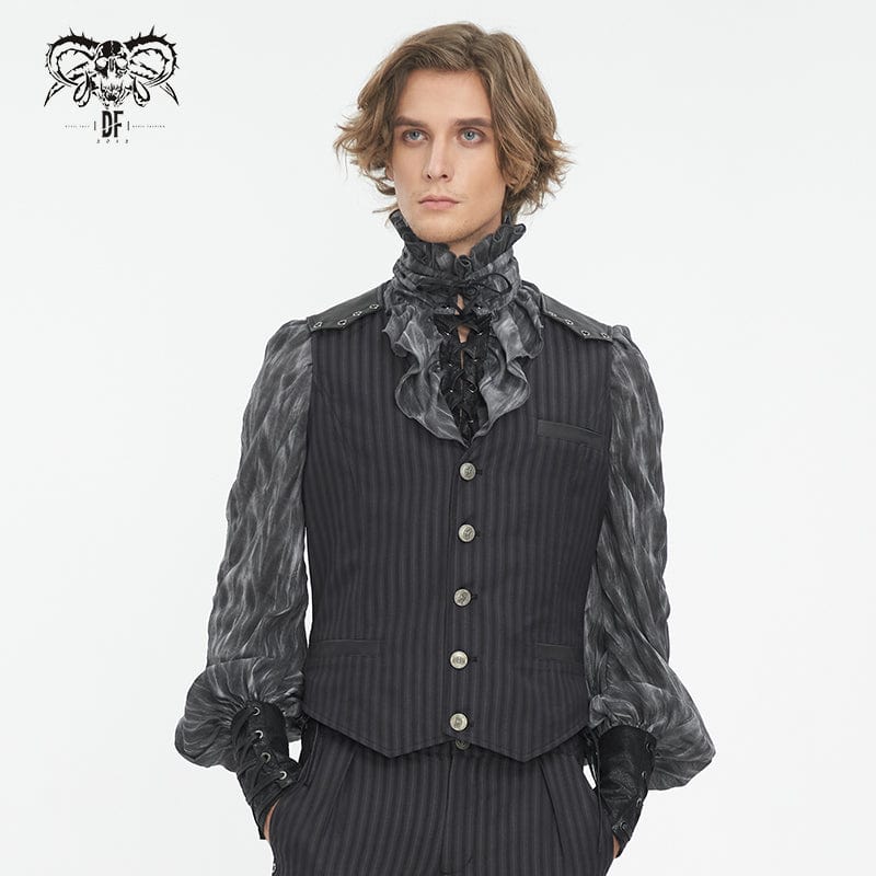 DEVIL FASHION Men's Gothic Striped Faux Leather Splice Vest