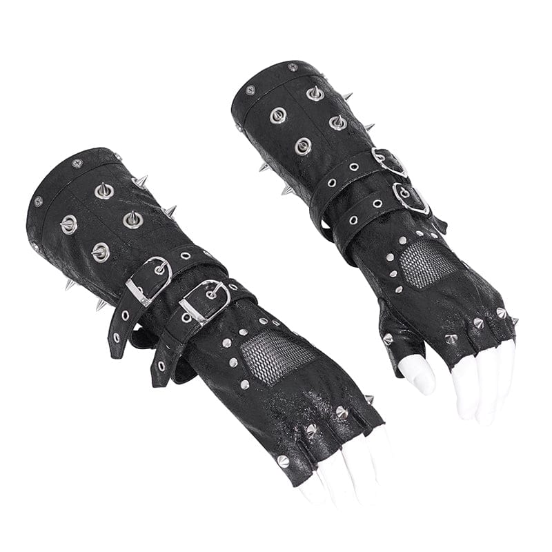 DEVIL FASHION Men's Gothic Studded Mesh Splice Half-finger Gloves