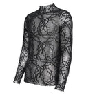 DEVIL FASHION Men's Gothic Thorny Vine Flocked Sheer Mesh Long Sleeve Top