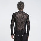 DEVIL FASHION Men's Gothic Thorny Vine Flocked Sheer Mesh Long Sleeve Top
