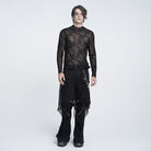 DEVIL FASHION Men's Gothic Thorny Vine Flocked Sheer Mesh Long Sleeve Top