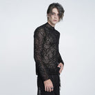 DEVIL FASHION Men's Gothic Thorny Vine Flocked Sheer Mesh Long Sleeve Top