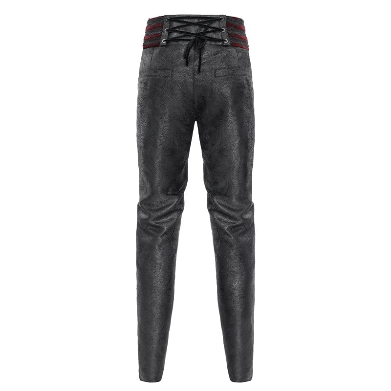 DEVIL FASHION Men's Gothic Velvet Splice Lace-up Cross Pants Black-Red