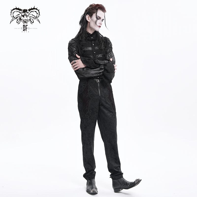 DEVIL FASHION Men's Gothic  Zip Floral Branded Trousers