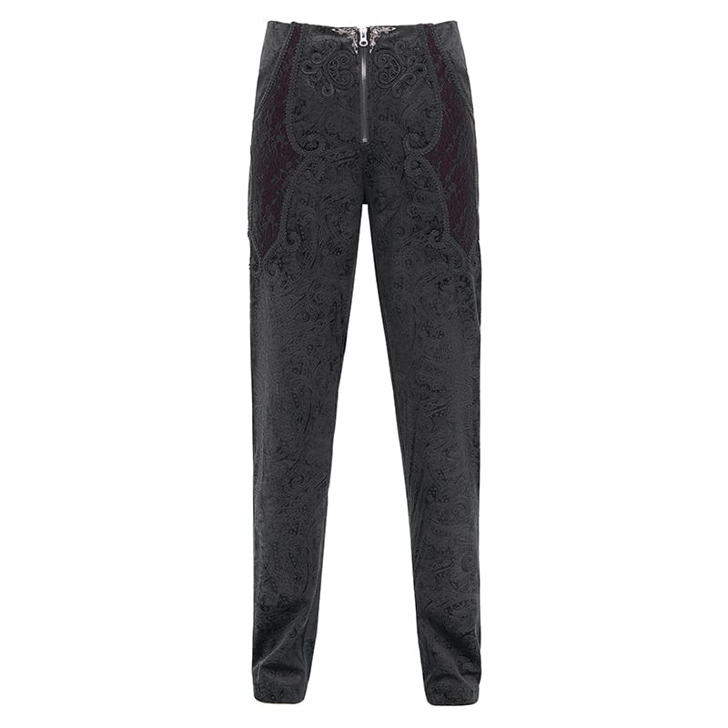 DEVIL FASHION Men's Gothic  Zip Floral Branded Trousers