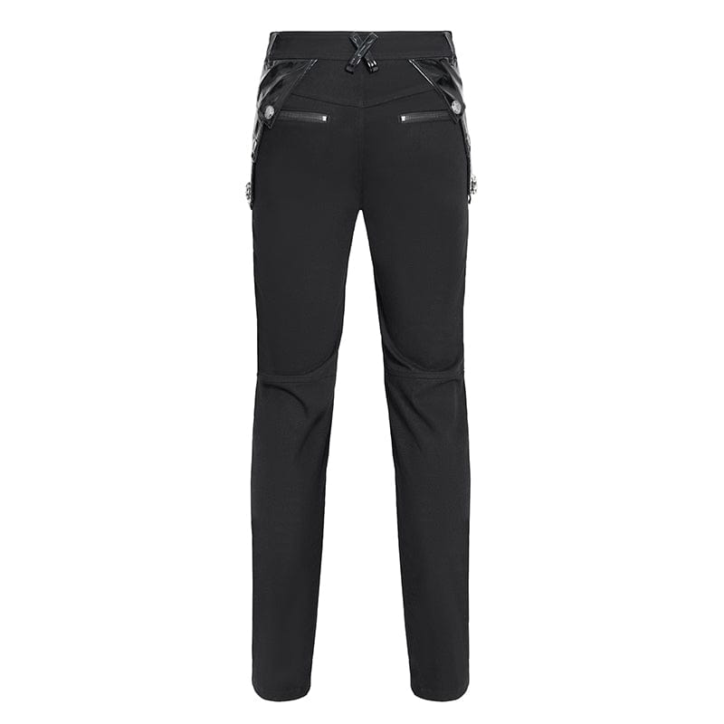 DEVIL FASHION Men's Punk Armor Patent Leather Splice Pants