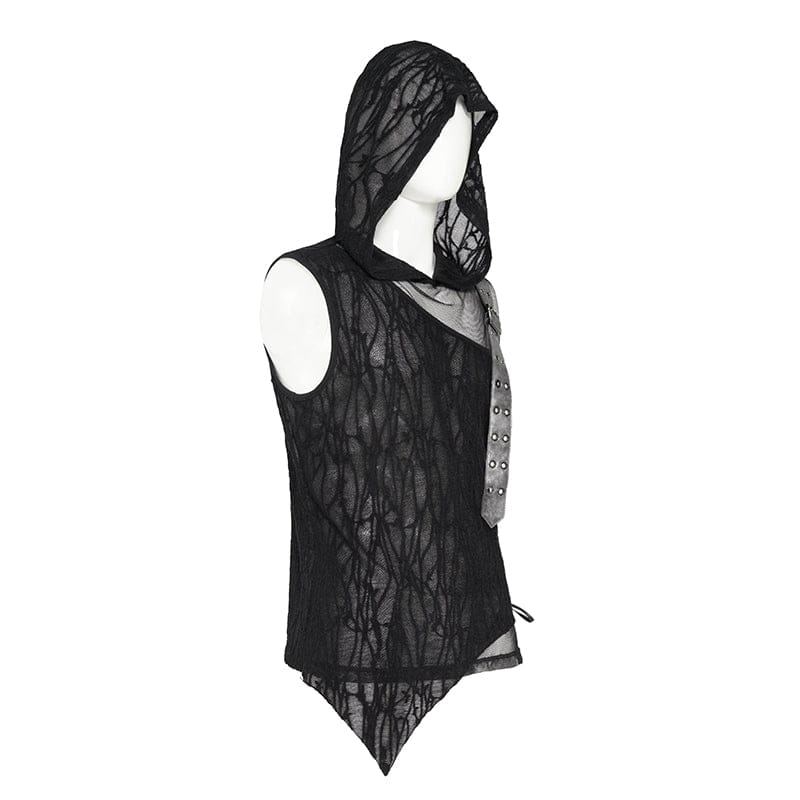 DEVIL FASHION Men's Punk Asymmetric Chained Hooded Tank Top