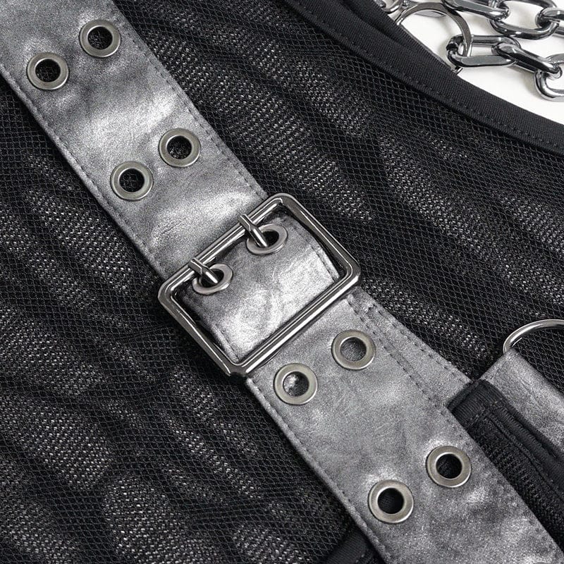 DEVIL FASHION Men's Punk Asymmetric Chained Hooded Tank Top