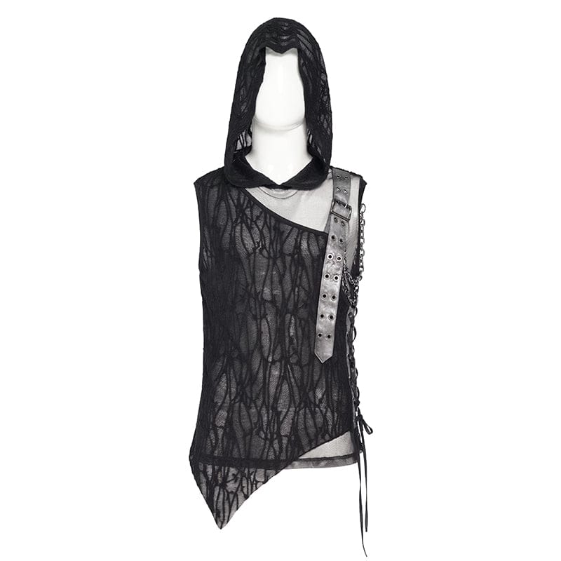 DEVIL FASHION Men's Punk Asymmetric Chained Hooded Tank Top