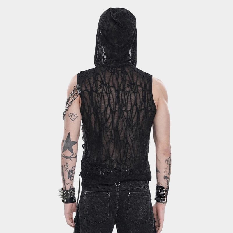 DEVIL FASHION Men's Punk Asymmetric Chained Hooded Tank Top