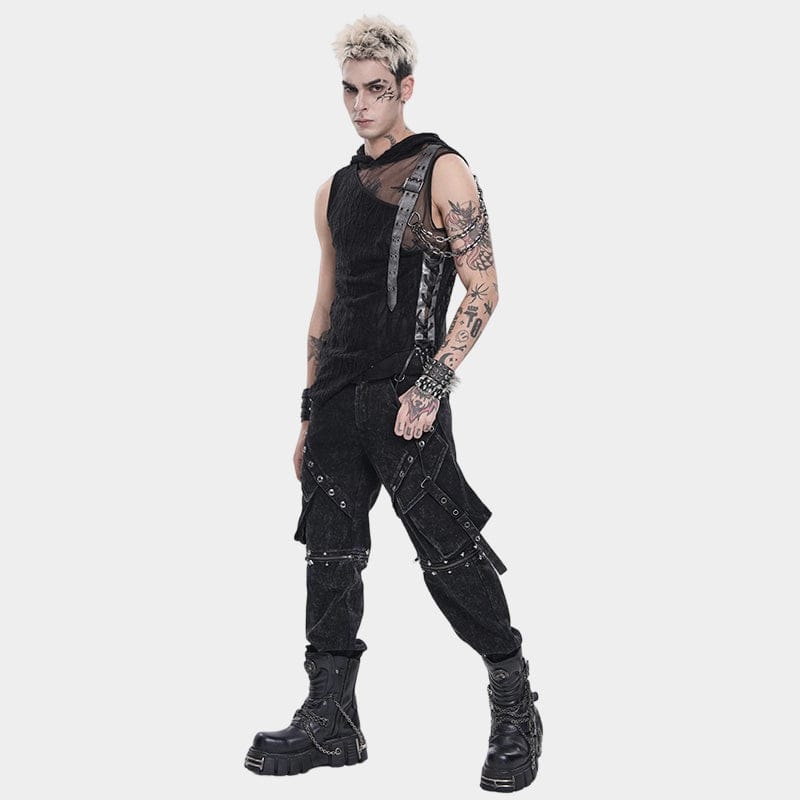 DEVIL FASHION Men's Punk Asymmetric Chained Hooded Tank Top