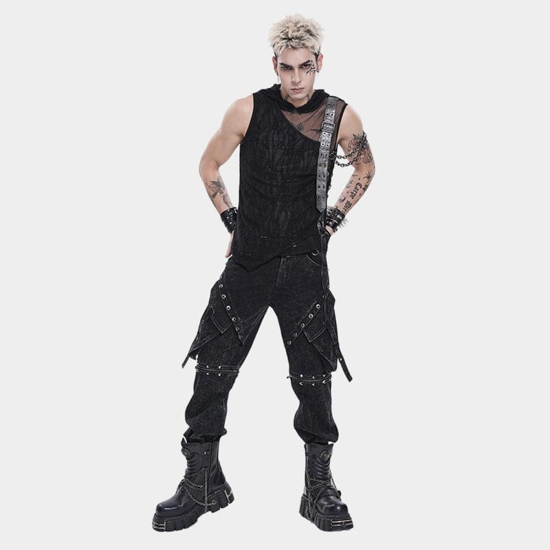 DEVIL FASHION Men's Punk Asymmetric Chained Hooded Tank Top