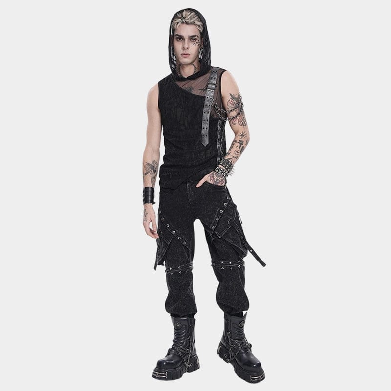 DEVIL FASHION Men's Punk Asymmetric Chained Hooded Tank Top