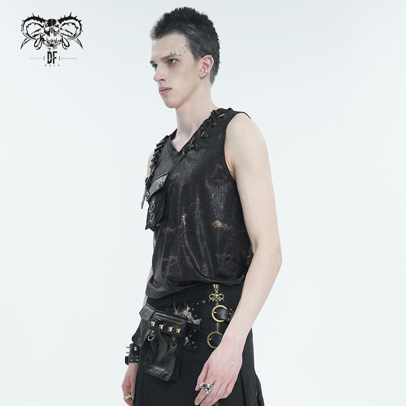 DEVIL FASHION Men's Punk Big-pocket Buckle Tank Top