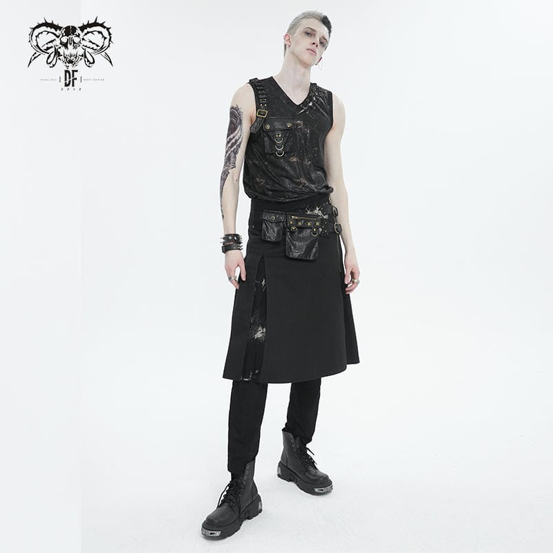 DEVIL FASHION Men's Punk Big-pocket Buckle Tank Top