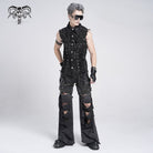 DEVIL FASHION Men's Punk Big-pocket Distressed Pants with Chain