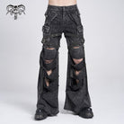 DEVIL FASHION Men's Punk Big-pocket Distressed Pants with Chain