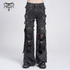 DEVIL FASHION Men's Punk Big-pocket Distressed Pants with Chain