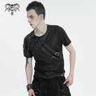 DEVIL FASHION Men's Punk Buckle Splice Faux Leather T-shirt