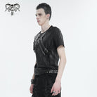 DEVIL FASHION Men's Punk Buckle Splice Faux Leather T-shirt