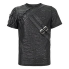 DEVIL FASHION Men's Punk Buckle Splice Faux Leather T-shirt