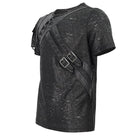DEVIL FASHION Men's Punk Buckle Splice Faux Leather T-shirt