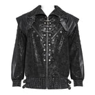 DEVIL FASHION Men's Punk Buckle Strap Faux Leather Splice Coat