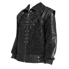 DEVIL FASHION Men's Punk Buckle Strap Faux Leather Splice Coat