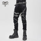 DEVIL FASHION Men's Punk Buckle Strap Pleated Pants