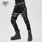 DEVIL FASHION Men's Punk Buckle Strap Pleated Pants