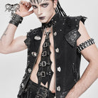 DEVIL FASHION Men's Punk Buckle Strap Ring&Chain Necktie Choker