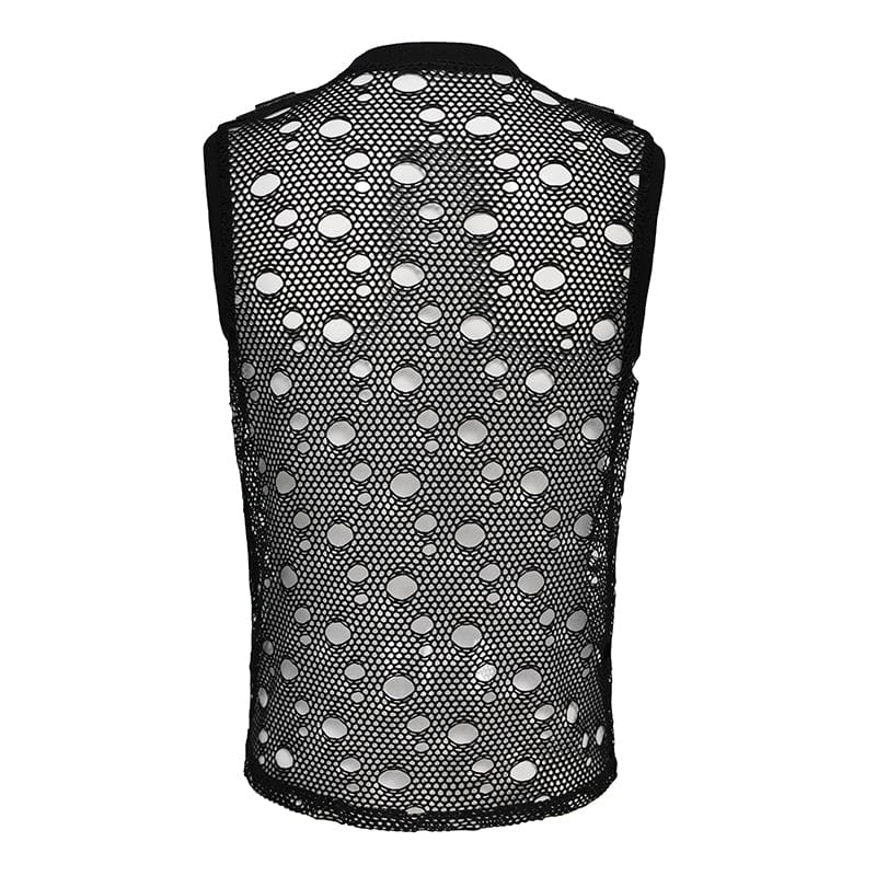 DEVIL FASHION Men's Punk Cut-out Chained Mesh Tank Top