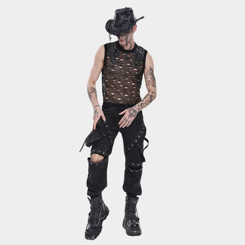 DEVIL FASHION Men's Punk Cut-out Chained Mesh Tank Top