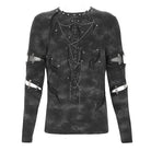 DEVIL FASHION Men's Punk Cutout Rivets Chained Shirt